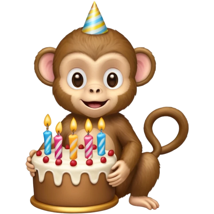 happy baby monkey with birthday cake emoji