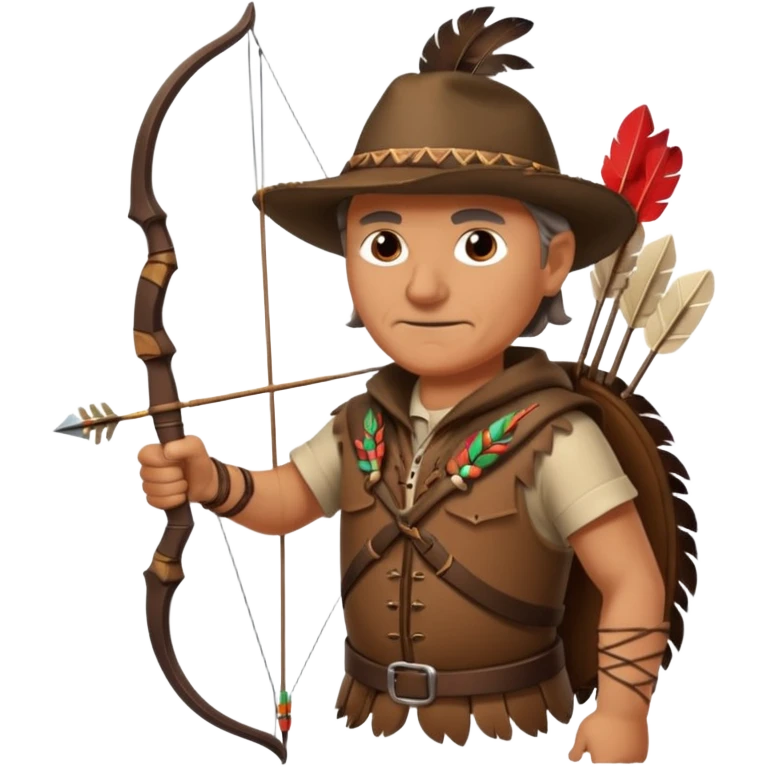 The classic middle-aged hunter with a bow and arrow on his back, dressed in brown with decorations made of feathers or bone teeth emoji