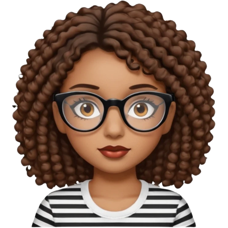 I want to describe me. I am a girl with brown hair amd curly hair. I have brown eyes and black glasses and long lashes with mascara. My lips are medium and my nose as well. I wear a white T-shirt  with black stripes emoji