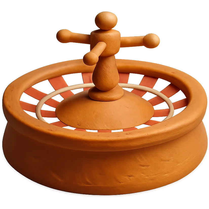 claymation style orange roulette wheel emoji
