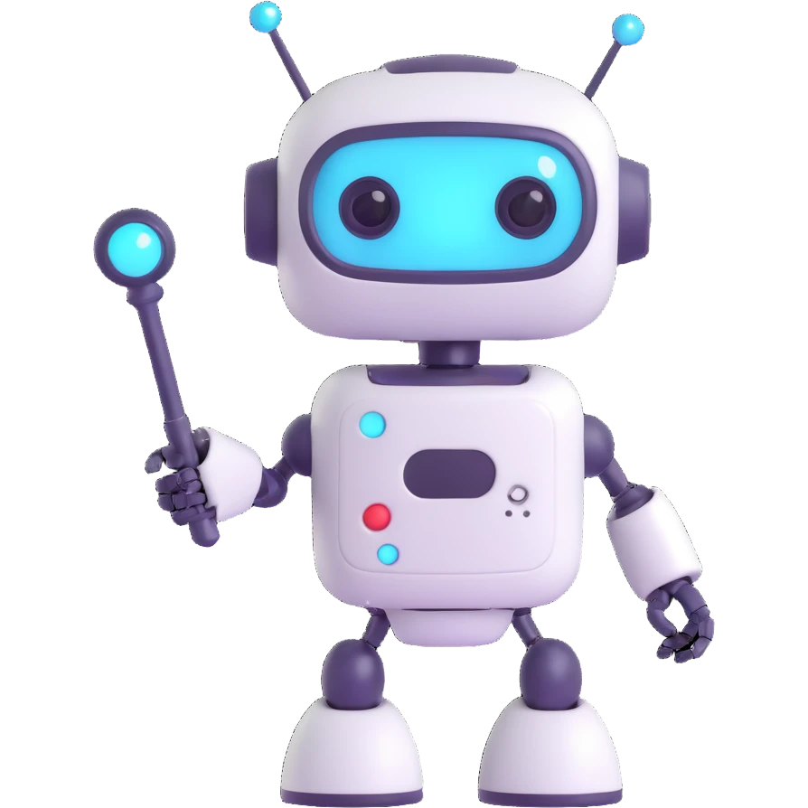 A cute robot is holding a magic wand emoji