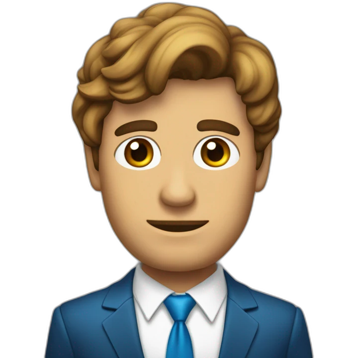 Hombre mayor con pelo castaño y desordenado ojos azules y traje de gala emoji