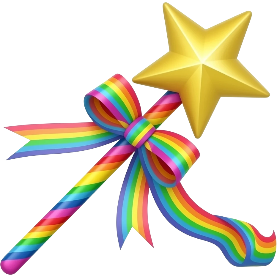 Rainbow Ribboned rainbow magic wand emoji