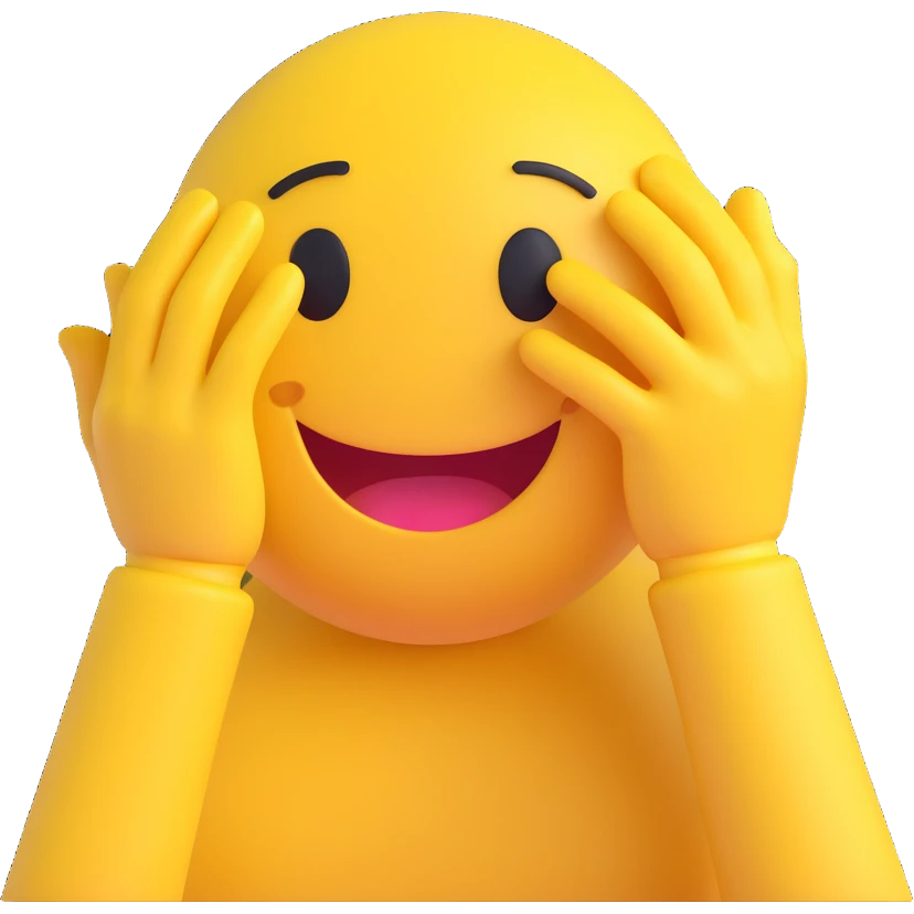 yellow smiley face crying, hands covering face emoji