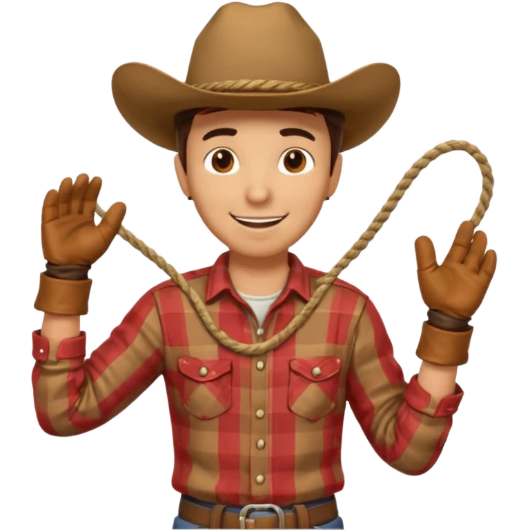 A cowboy with wide-brim hat, plaid shirt, and relaxed grin while twirling a rope.
 emoji