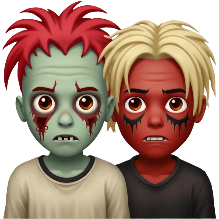 make two zombie boys, one with dreadlocks half blonde and half black, short, and the second with dreadlocks also with red roots, and hair reaching the shoulders  emoji