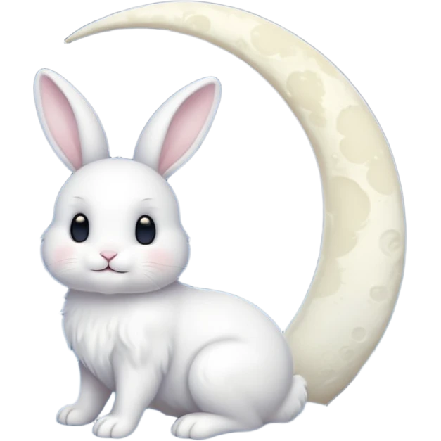 a white bunny in the foreground (no small details) and a large crescent moon in the background emoji