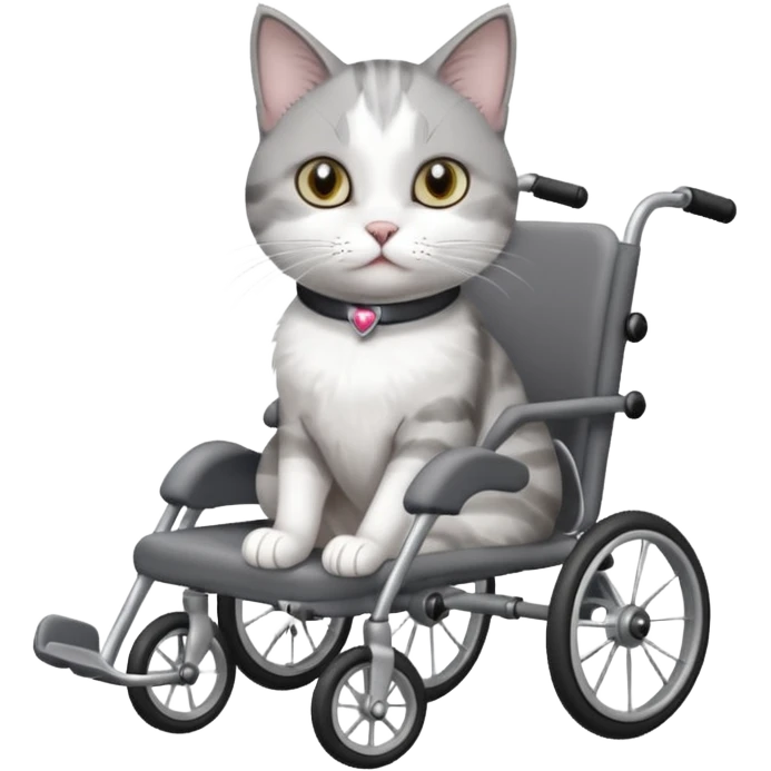 disabled grey and white cat in cat wheelchair emoji