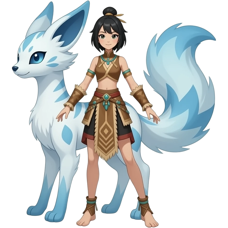 Slim thin lanky scrawny tall elegant oriental feral tribal painted Asian Absol-Glaceon-Sylveon-fusion-hybrid-creature emoji