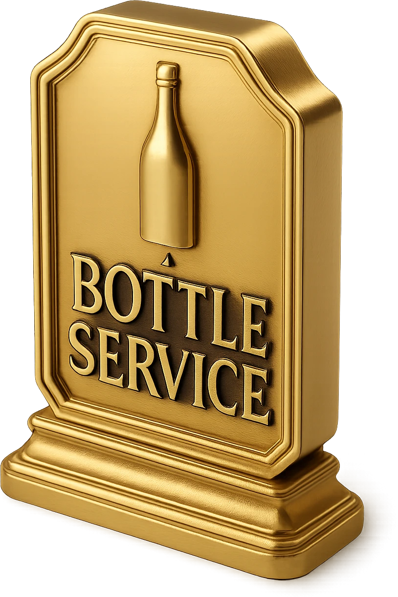 bottle service sign, elegant gold and black, luxury VIP feel, gold objects style emoji