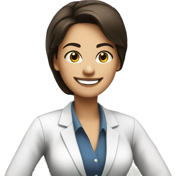 brunette business woman with money in her hand, smiling emoji
