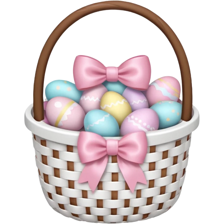 white basket with a light pink bow and full of light pink easter eggs  emoji