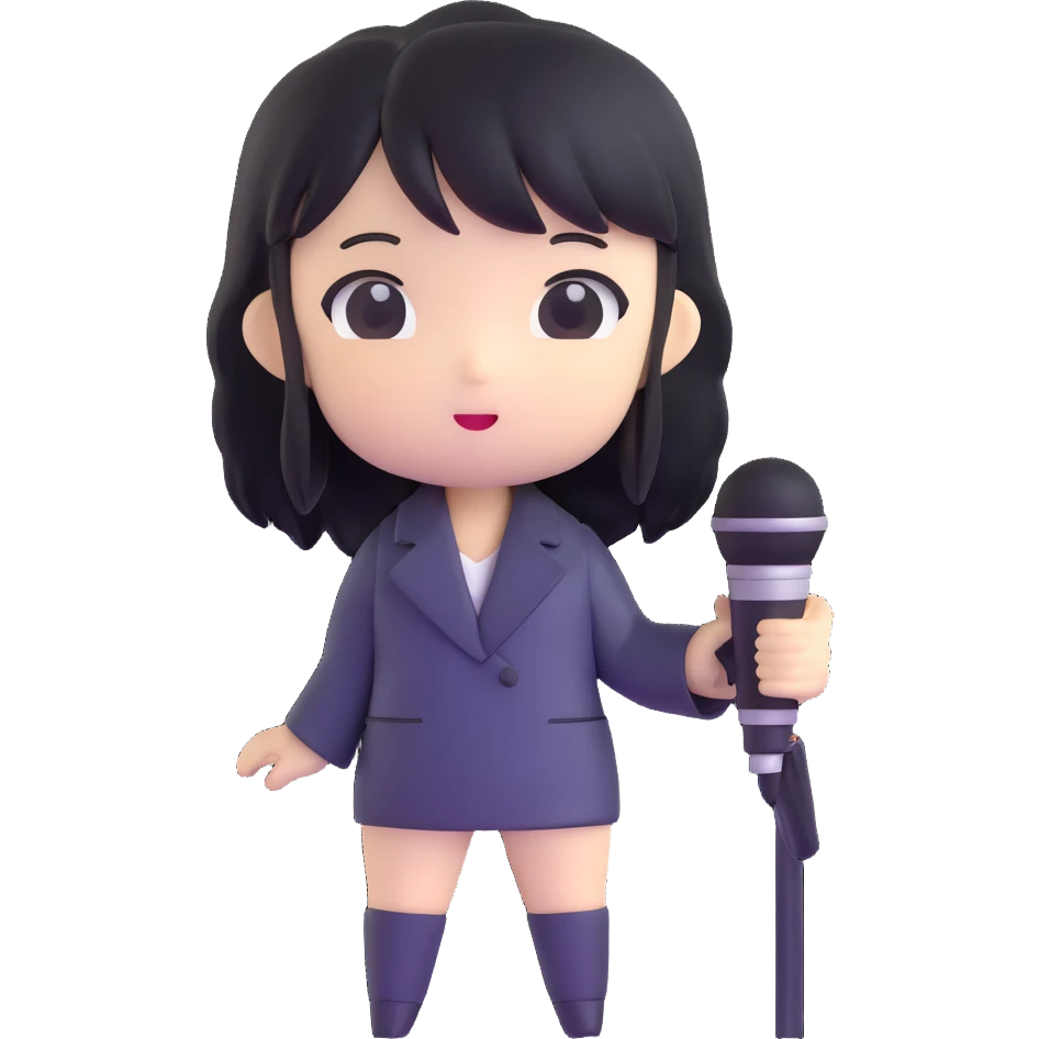 Ruko Yokune chibi form holding a microphone emoji