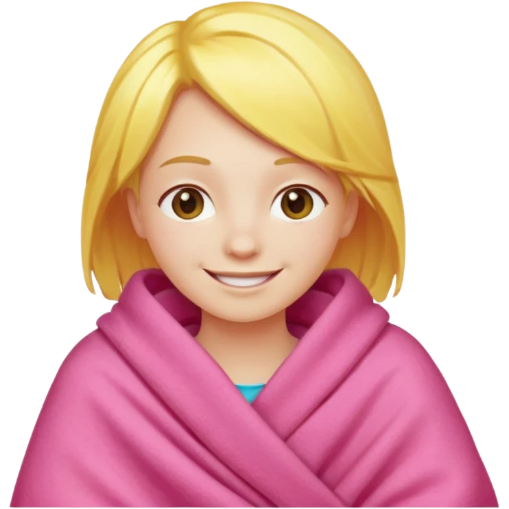 happy smile emoji red cheeks in pink blanket yellow hair emoji