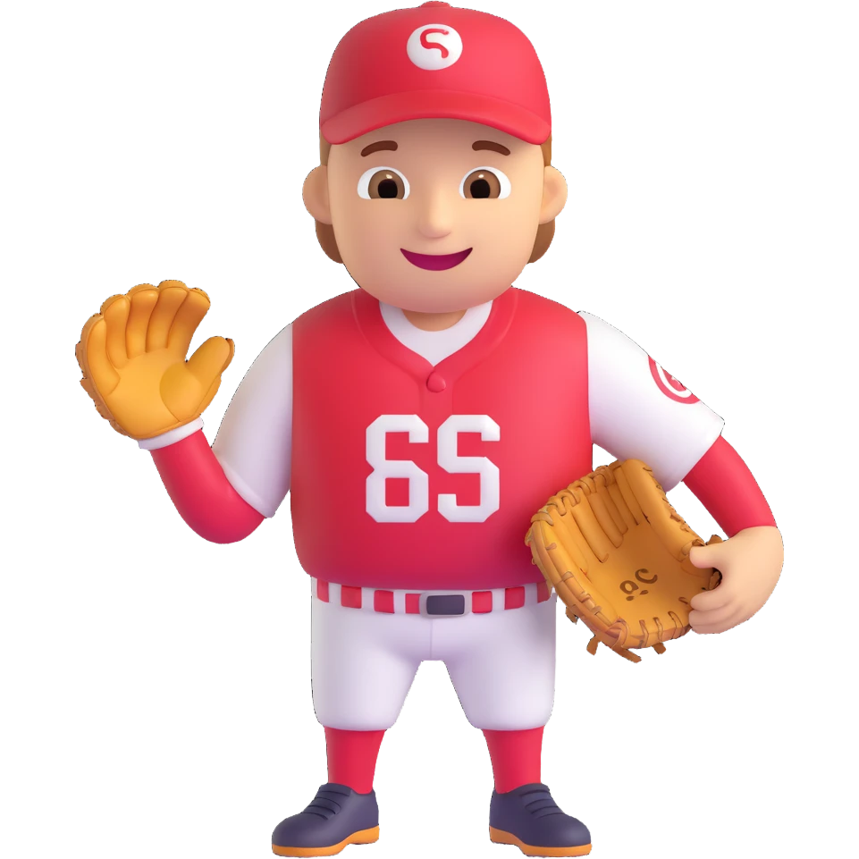 baseball player, smiling, holding a glove, simple details, 3D emoji style emoji