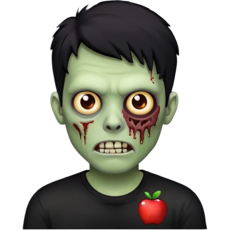 Zombie Emoji AppleIOS Style, lowfade Black Hair, and Black T-shirt emoji