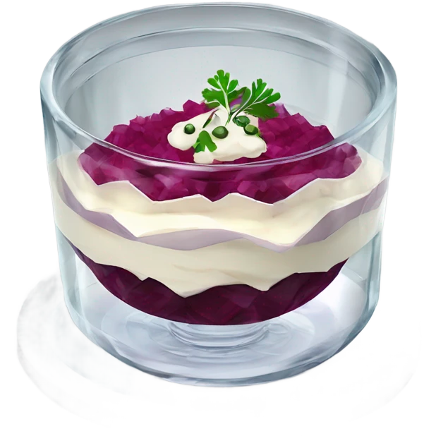 Shuba russian Layered Beet dish  with Herring and mayonnaise in Crystal bowl  emoji