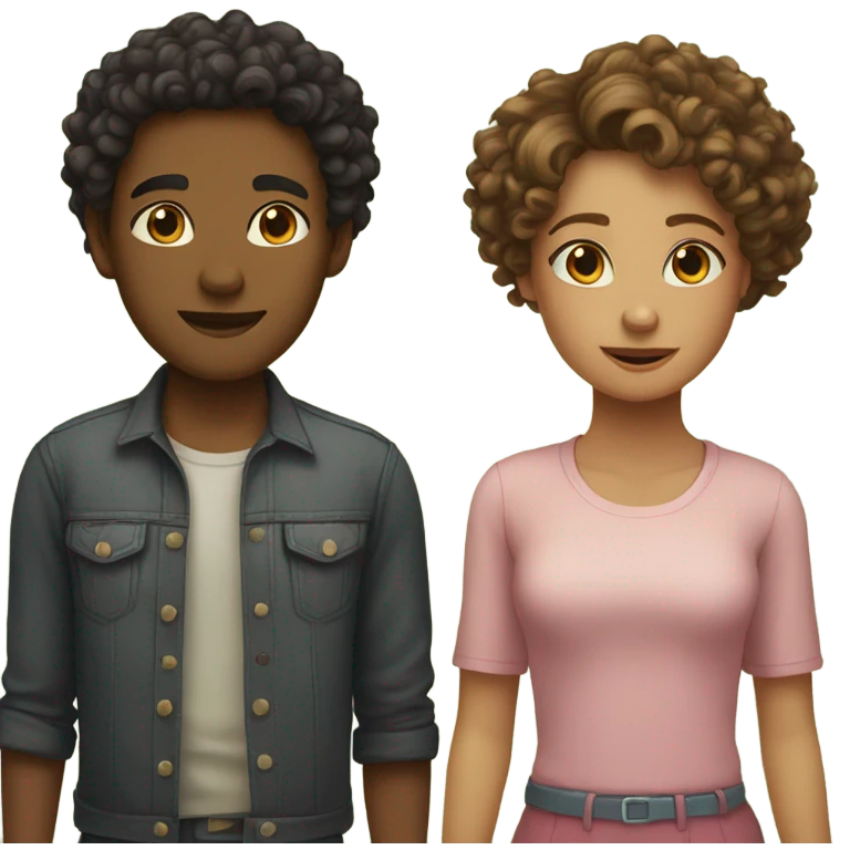 Two girls holding hands one masculine with a curly bun and one feminine with curly hair emoji