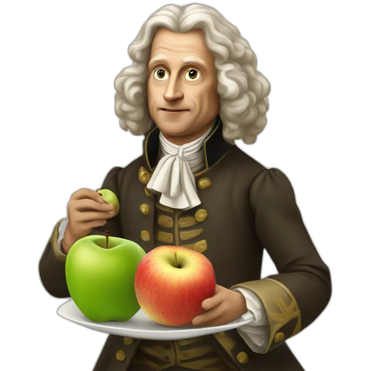 Sir Isaac Newton eating an apple emoji