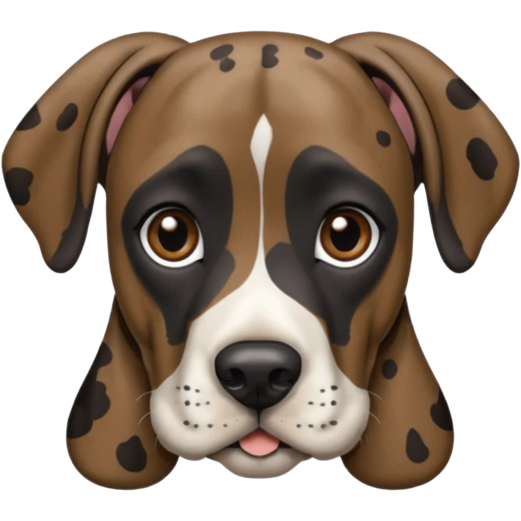 Brindle color, miniature Great dane, small face, floppy ears emoji