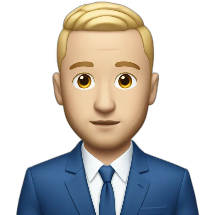 mac miller with a blonde comb over skin fade wearing a blue suit emoji