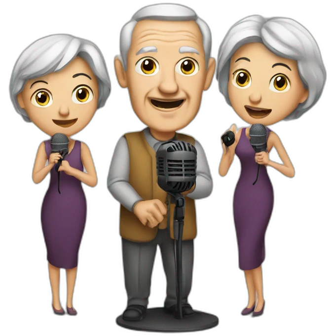 old man and woman with microphones podcasters emoji