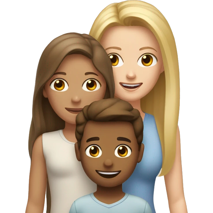 one long brown hair woman and one long blonde hair woman with brown haired toddler boy emoji