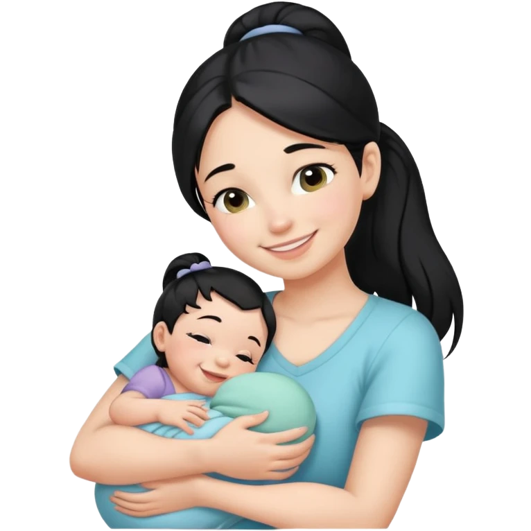black Ponytail girl hugs a newborn baby and a girl emoji