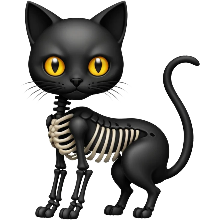 Shiny edgy gothic evil dark Cat skeleton (full body) emoji