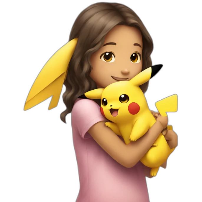 little girl hugging pikachu emoji