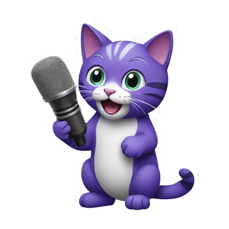 purple Cat singing, holding microphone emoji