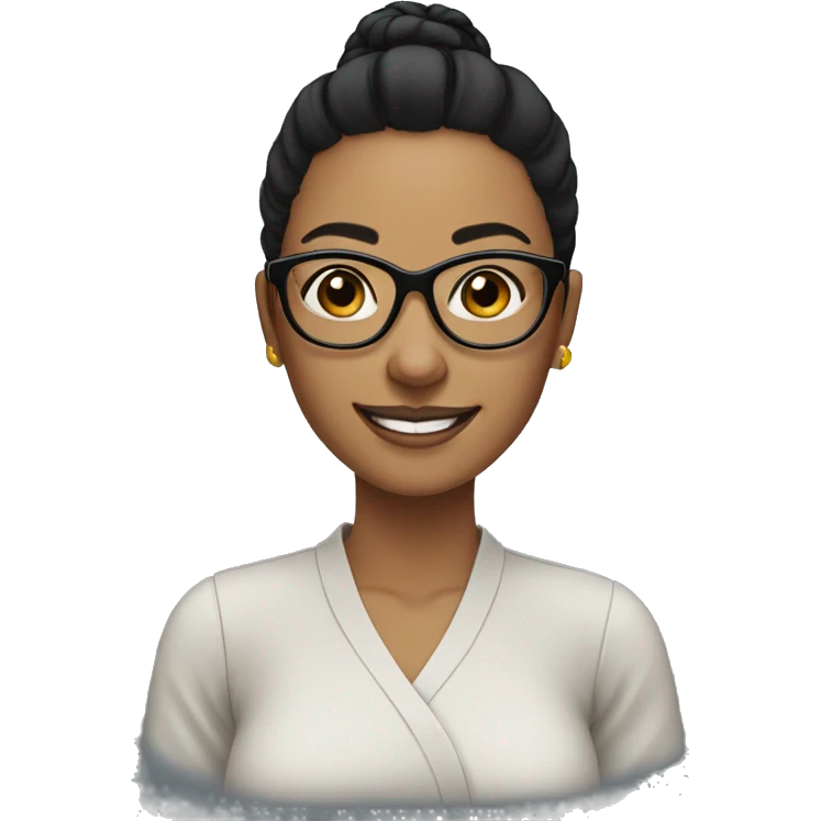 woman-black hair-bun-with glasses white-smile emoji