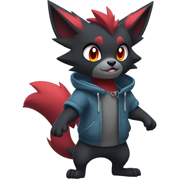 Cool Edgy Zorua-Zoroark-Mightyena with a collar and hoodie full body emoji
