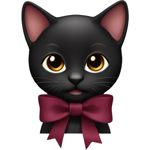 black kitten in a burgundy bow emoji