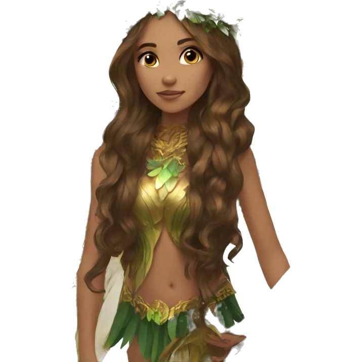 big wings, Beautiful, fairy, gold, brown, dark green, green, long hair emoji
