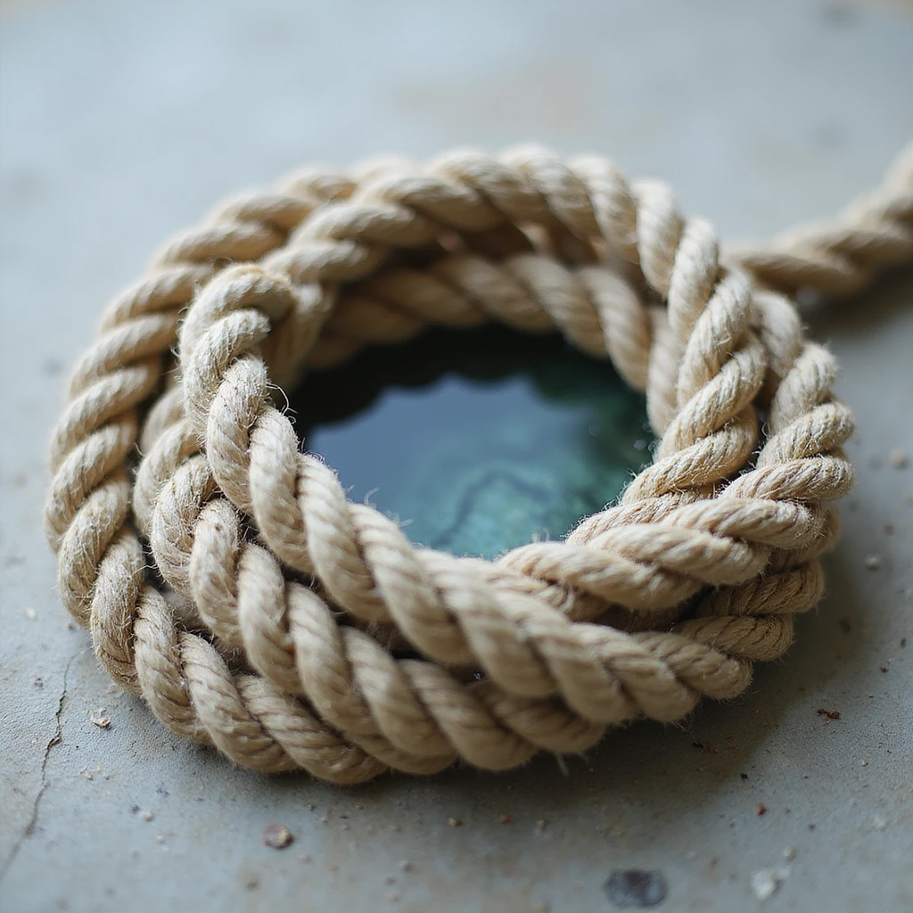 realistic rope with a noose, inside the rope visible water, neutral background, natural details, symbolic atmosphere emoji