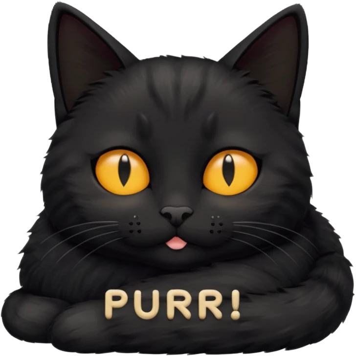 Black cat laying down with eyes closed and the text 'purr' above its head emoji