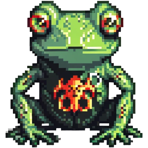 cybernetic frog with biohazard symbol emoji