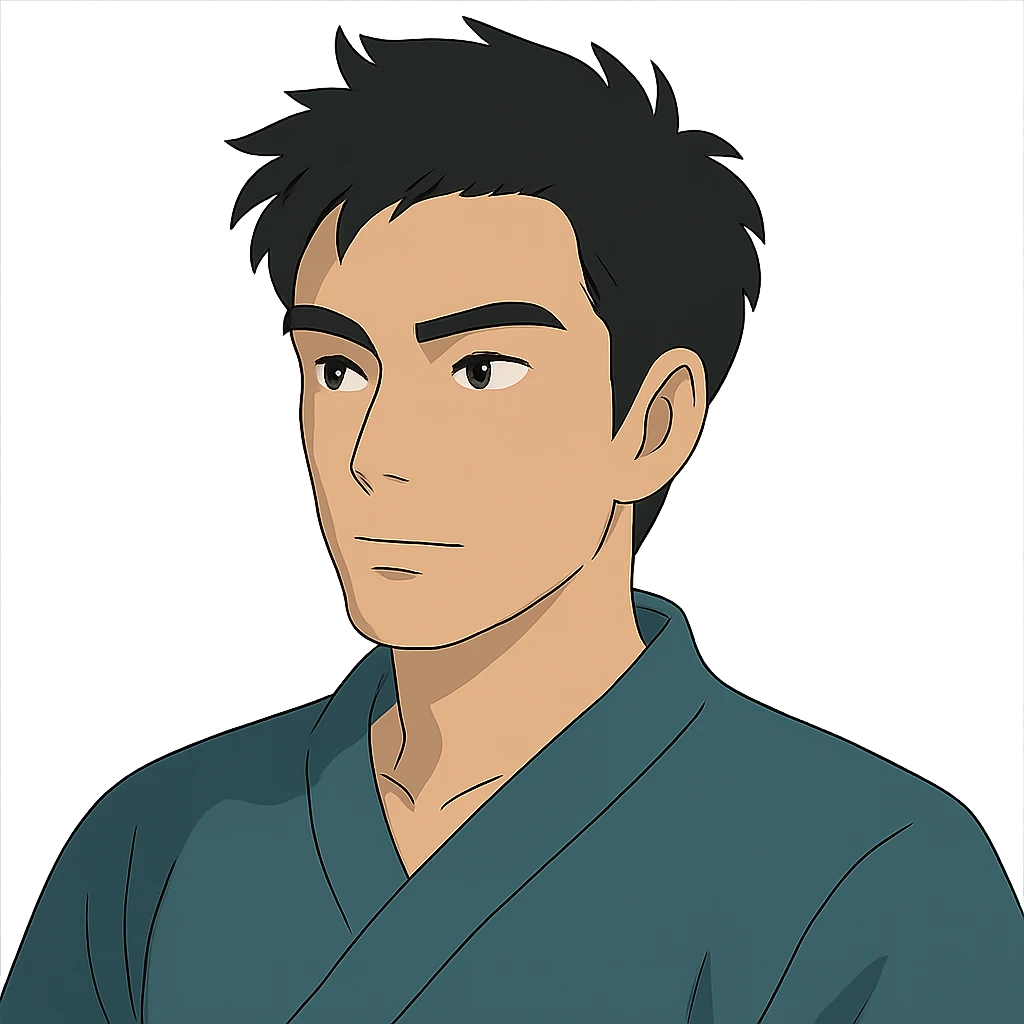 ghibli style portrait of a black haired handsome Chinese man emoji