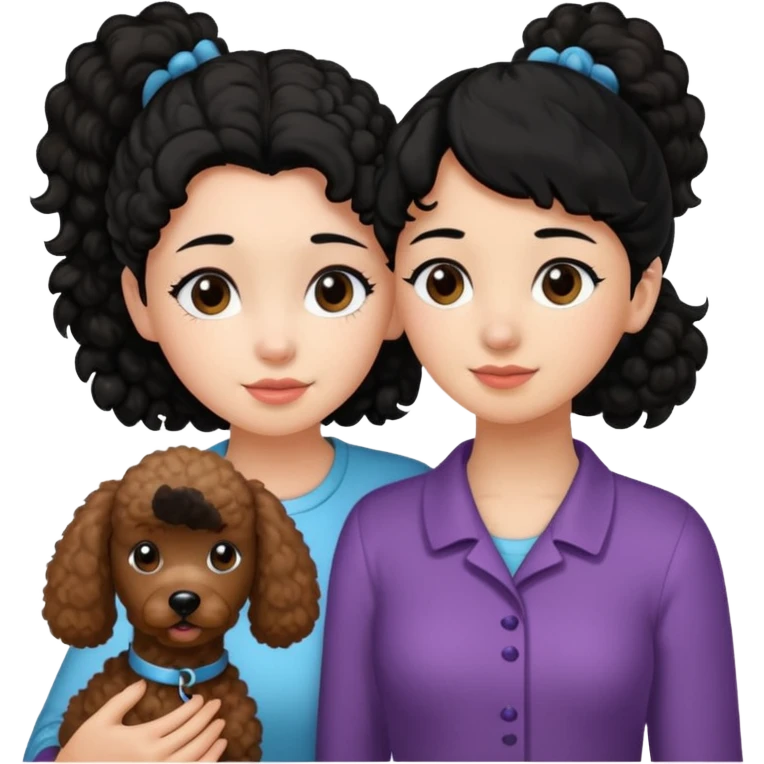 Ponytail black hair girl with brown Poodle say goodbye  emoji