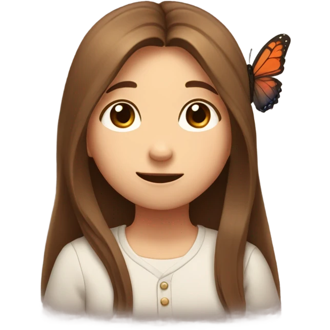 shy uwu  long brown hiar emojis with flower and butterfly emoji