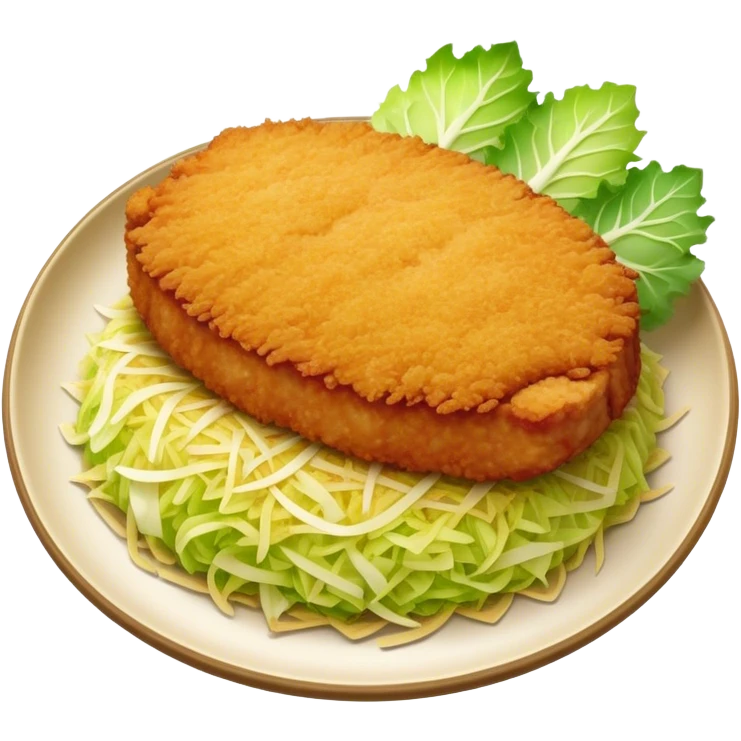 Cinematic Realistic Tonkatsu Dish Emoji, featuring a golden, breaded pork cutlet served with shredded cabbage rendered with rich textures and vibrant, dynamic lighting. emoji