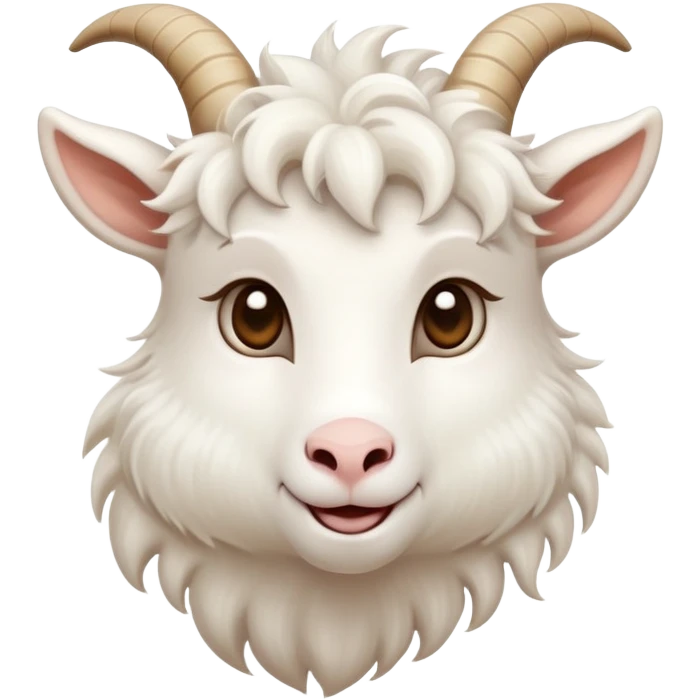 cinematic-cute-white-goat-portrait-emoji,-head-tilted-playfully-and-inquisitively,-featuring-a-fluffy,-immaculate-white-fur-with-charming-curved-horns,-round,-sparkling-eyes-filled-with-gentle-curiosity,-simplified-yet-irresistibly-adorable emoji