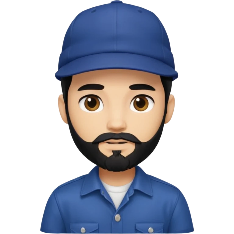 generate a fair pretty bratz boy wearing a dark blue cap and  button up shirt. Handsome

bearded and handsome

hair black long emoji