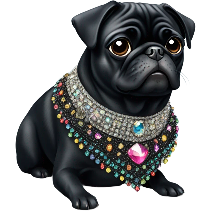 Black pug with bling collar emoji