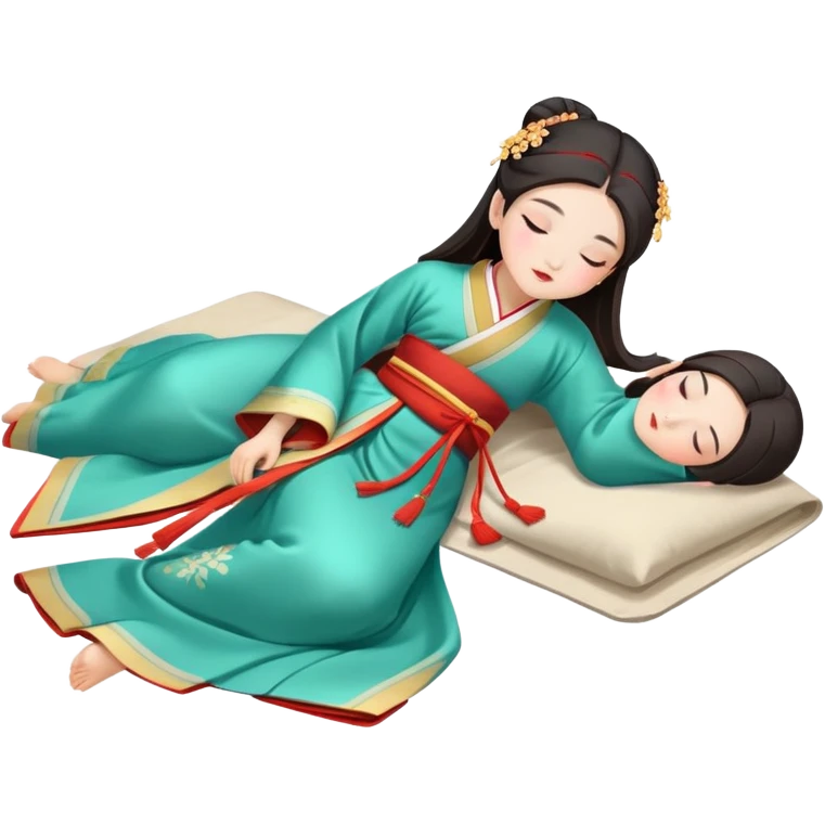 Beautiful girl in Hanfu lying on the ground sleeping emoji