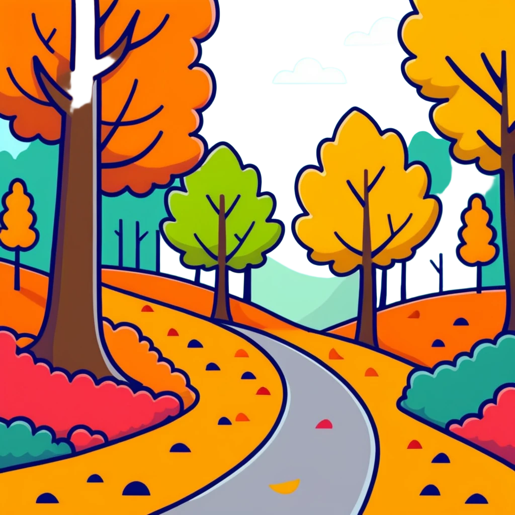 autumn forest with vibrant, multicolored leaves, trees, and a path emoji