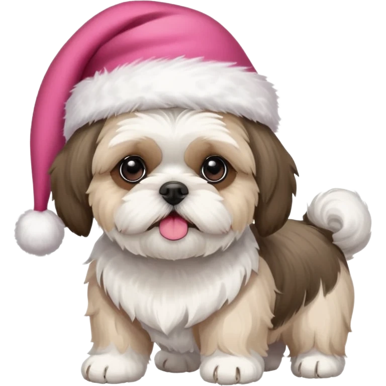one little white all over shih tzu dog with pink santa hat and one mostly white with black havanese dog wearing a red santa hat emoji