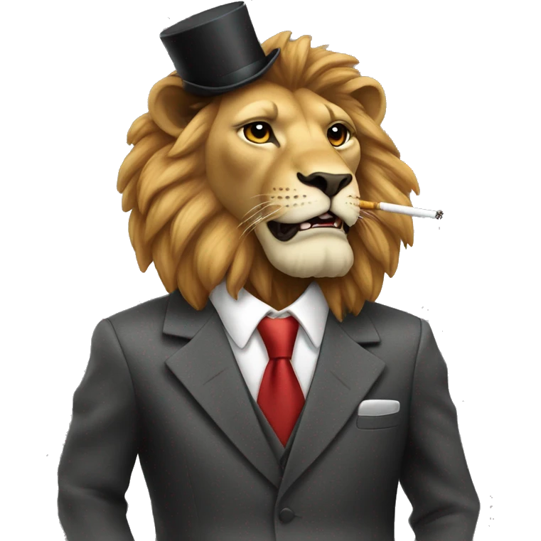A lion with a suit and a cigarette  emoji