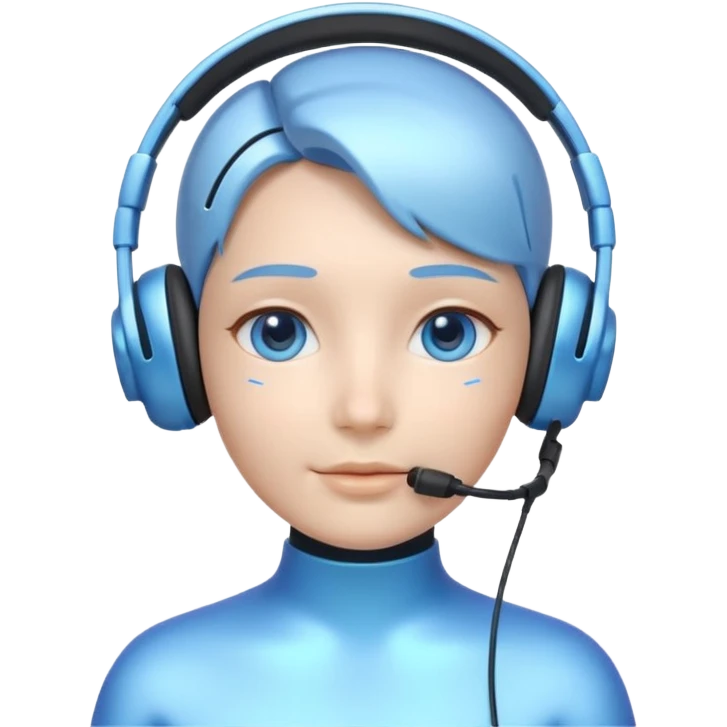 AI Call Agent holo-human-like Cyber AI face, warm, calm and friendly. Holographic look. Blue.
Soft AI face with a listening, welcoming expression, minimal facial lines, calm eyes. Light headset. emoji